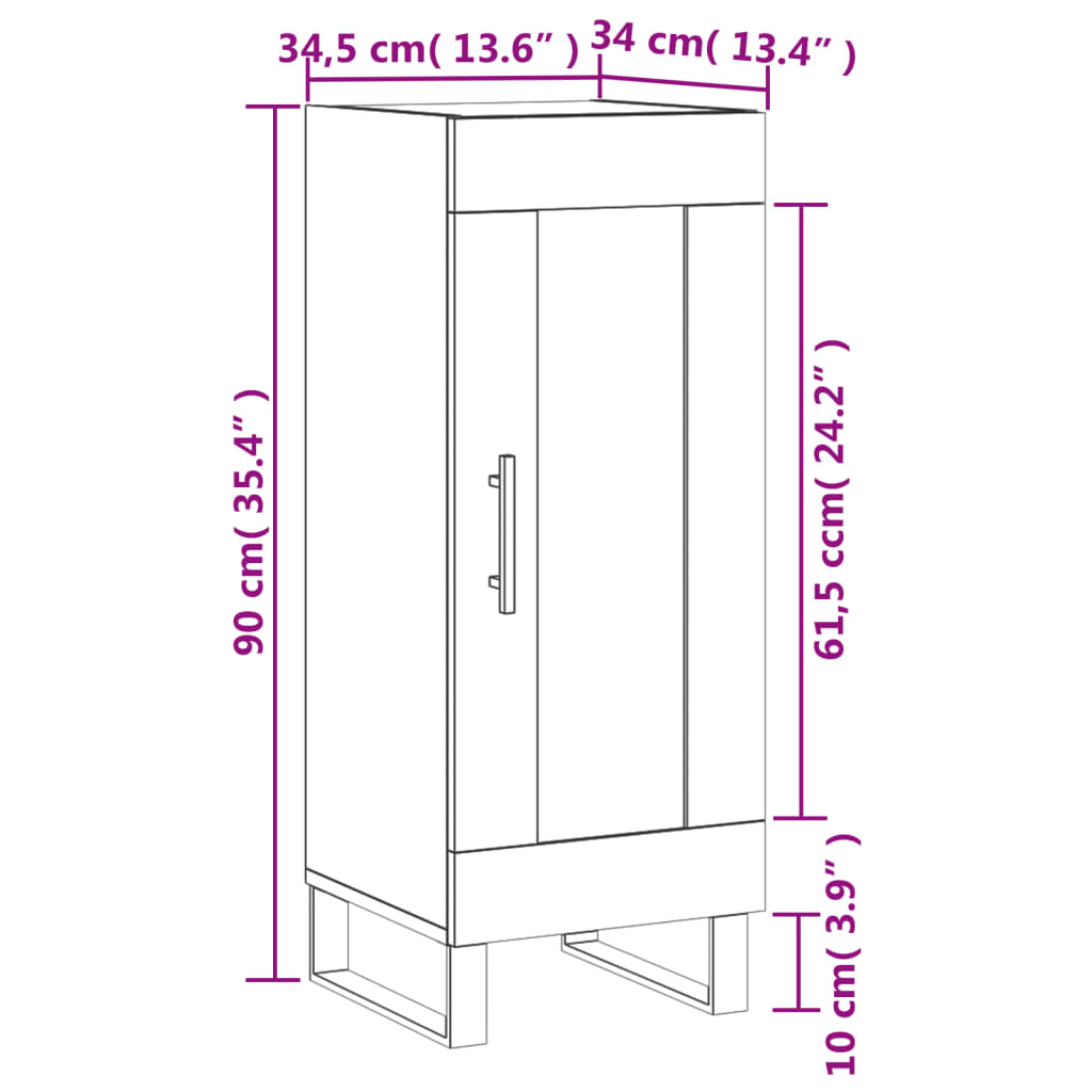 vidaXL Sideboard Räuchereiche 34,5x34x90 cm Holzwerkstoff