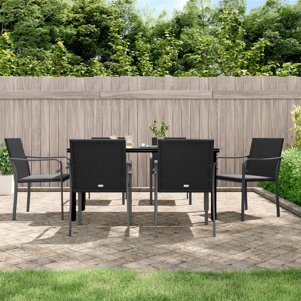 vidaXL 7-tlg. Garten-Essgruppe mit Kissen Poly Rattan und Stahl