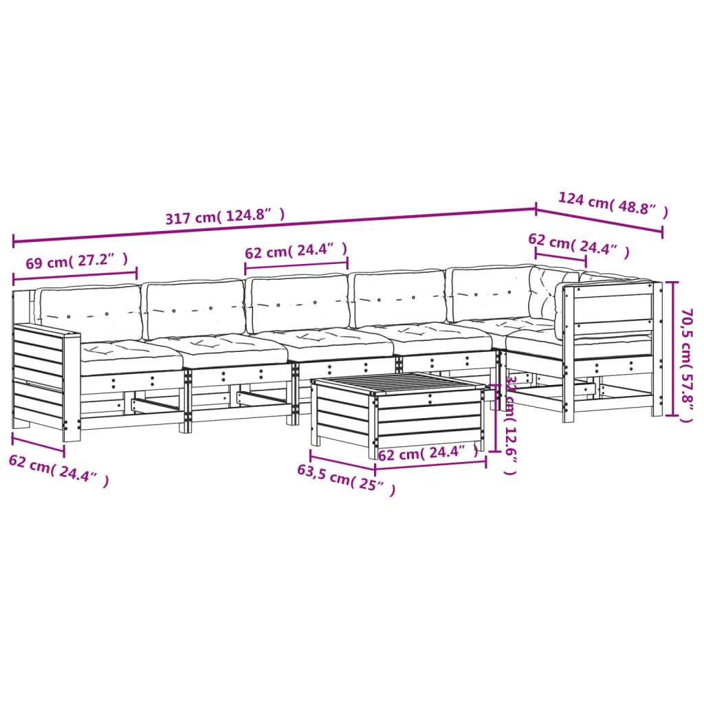 vidaXL 7-tlg. Garten-Lounge-Set mit Kissen Massivholz Douglasie