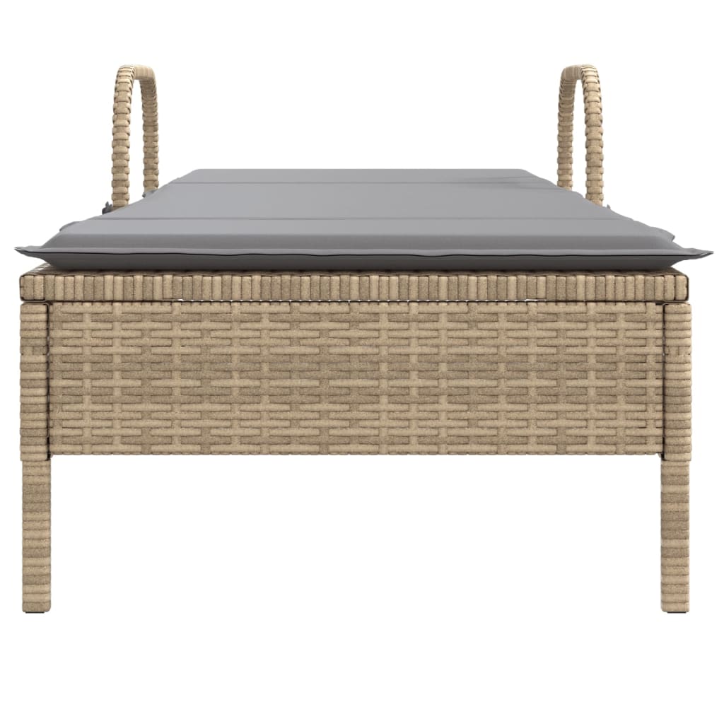 vidaXL Sonnenliege mit Rollen und Auflage Beige Poly Rattan