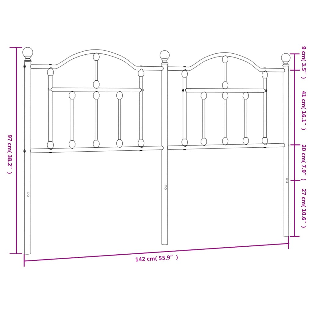 vidaXL Kopfteil Metall Schwarz 135 cm