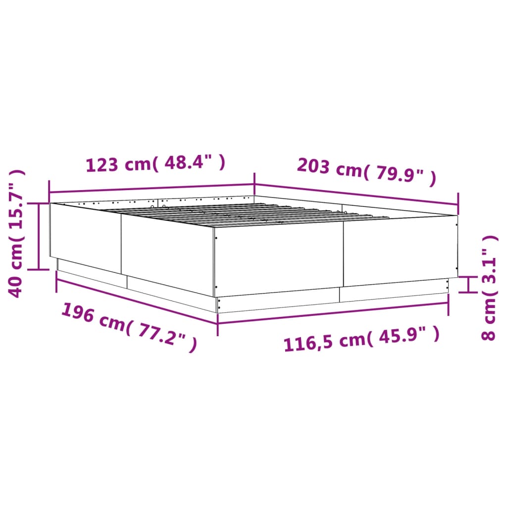 vidaXL Bettgestell mit LED Betongrau 120x200 cm Holzwerkstoff