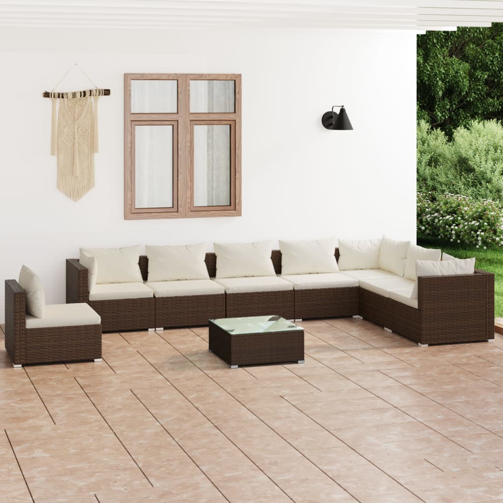 vidaXL 9-tlg. Garten-Lounge-Set mit Kissen Poly Rattan Braun