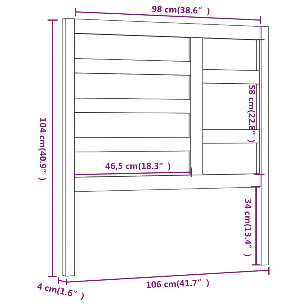 vidaXL Bett-Kopfteil Grau 106x4x104 cm Massivholz Kiefer