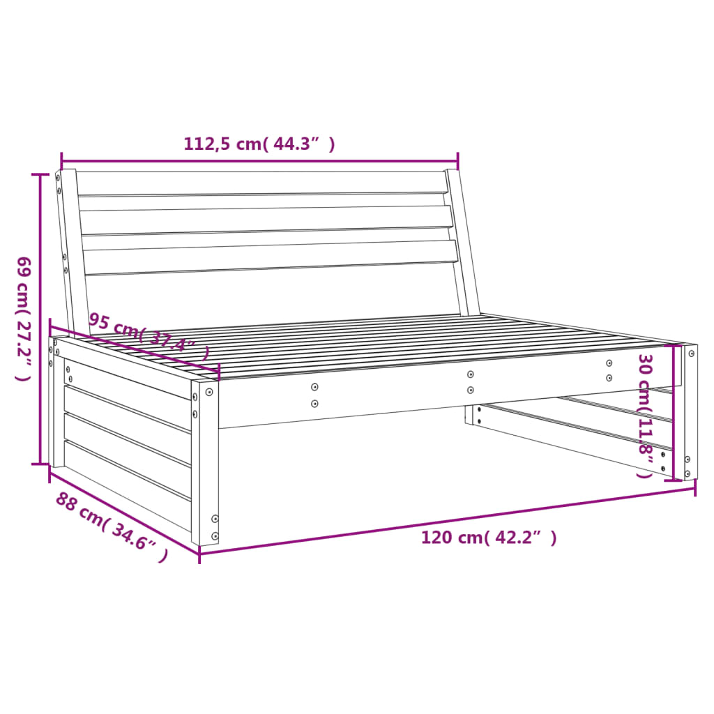 vidaXL Garten-Mittelsofa Weiß 120x80 cm Massivholz Kiefer