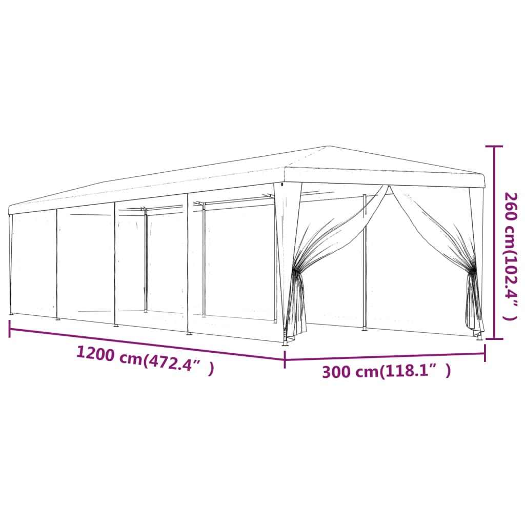 vidaXL Partyzelt mit 10 Mesh-Seitenwänden Grün 3x12 m HDPE