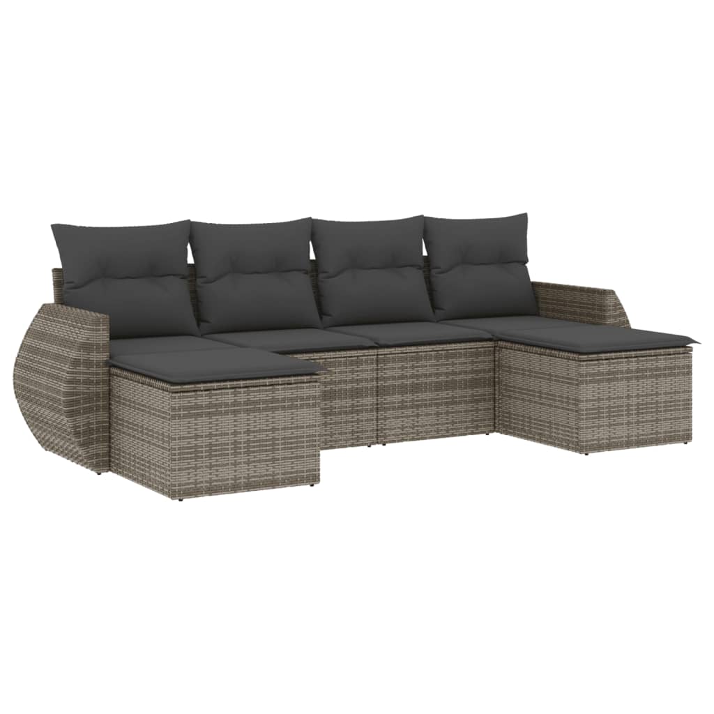 vidaXL 6-tlg. Garten-Sofagarnitur mit Kissen Grau Poly Rattan