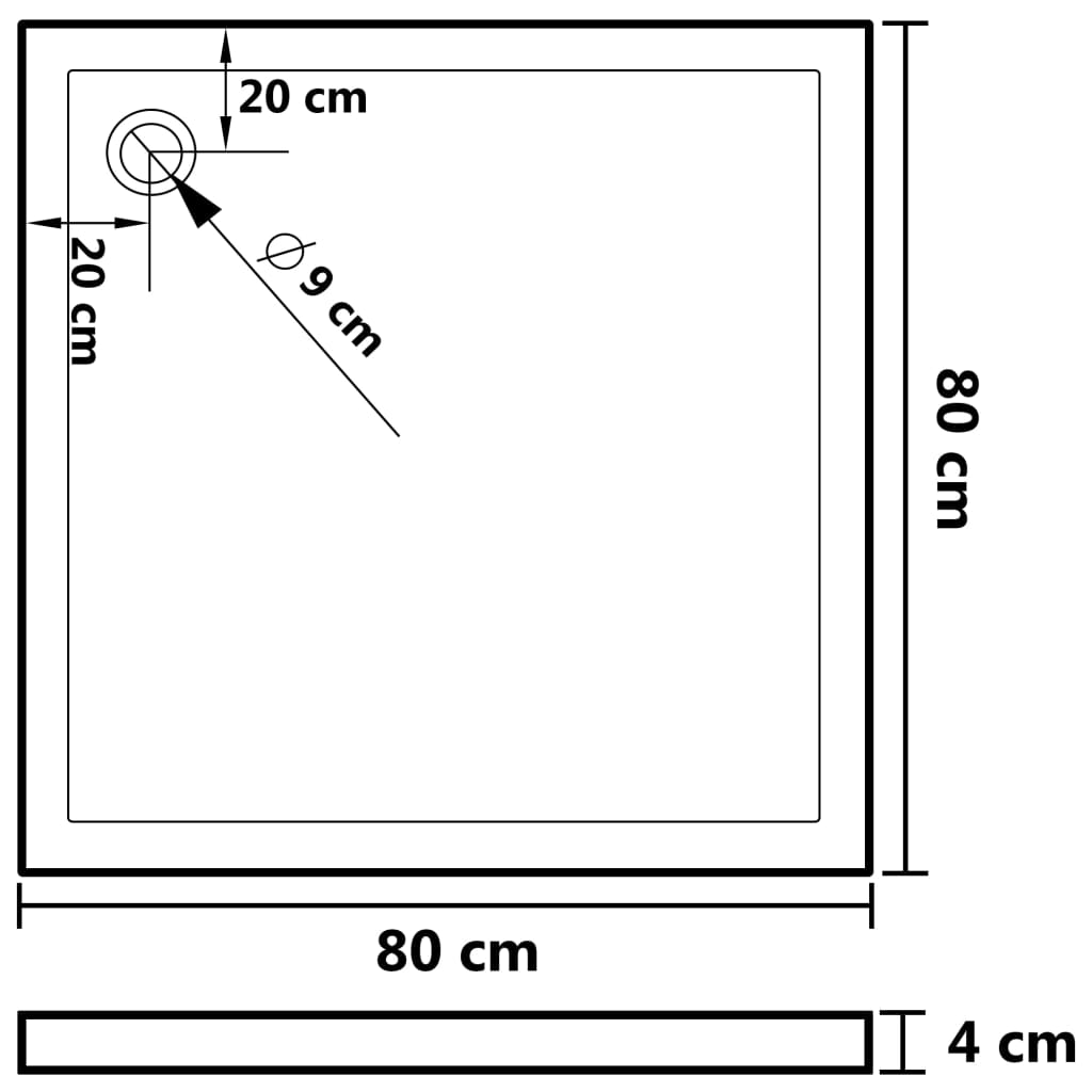 vidaXL Duschtasse ABS Quadratisch Weiß 80x80 cm