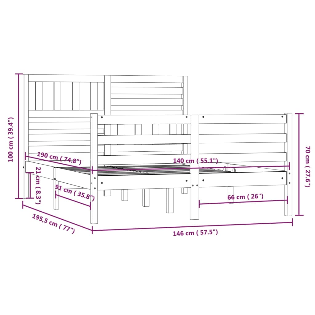 vidaXL Massivholzbett 140x190 cm