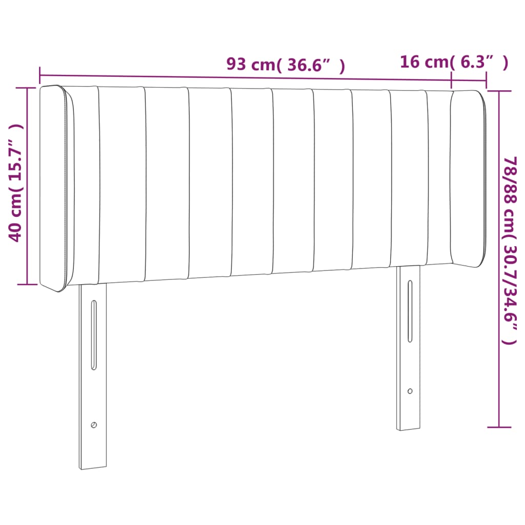 vidaXL Kopfteil mit Ohren Schwarz 93x16x78/88 cm Samt