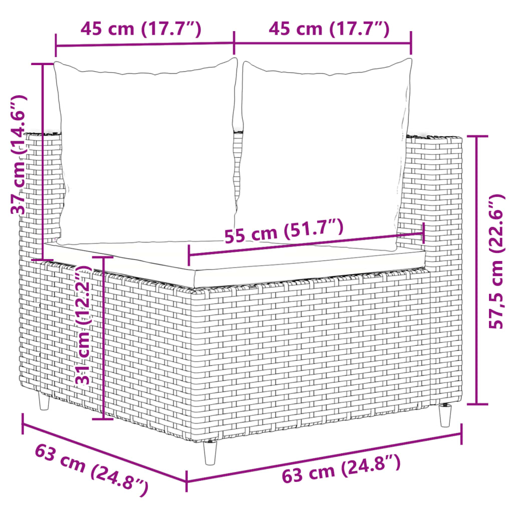 vidaXL 7-tlg. Garten-Sofagarnitur mit Kissen Grau Poly Rattan