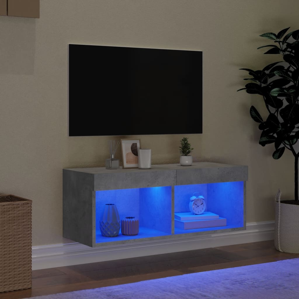 vidaXL TV-Schrank mit LED-Leuchten Betongrau 80x30x30 cm