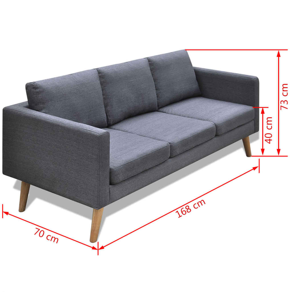 vidaXL Sofa 3-Sitzer Stoff Dunkelgrau