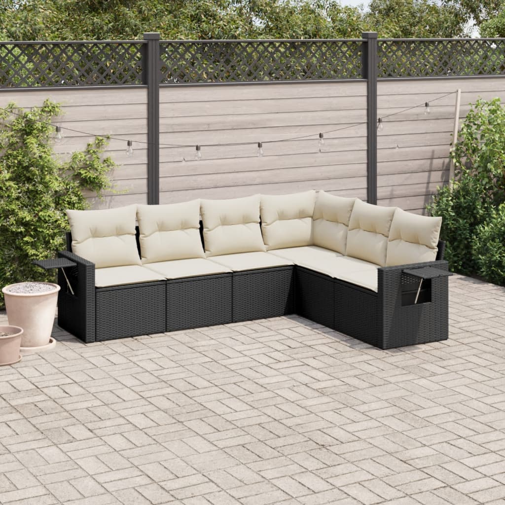 vidaXL 6-tlg. Garten-Sofagarnitur mit Kissen Schwarz Poly Rattan