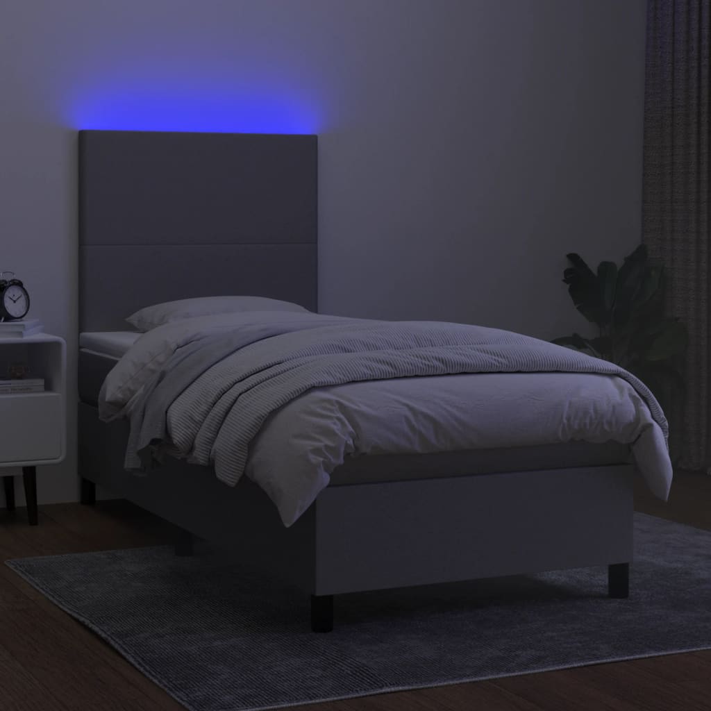 vidaXL Boxspringbett mit Matratze & LED Hellgrau 90x200 cm Stoff