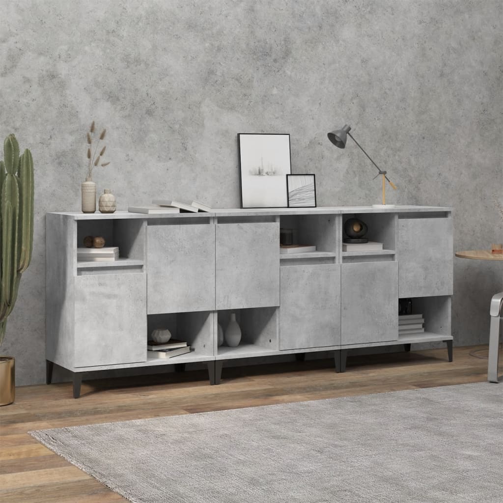 vidaXL Sideboards 3 Stk. Betongrau 60x35x70 cm Holzwerkstoff