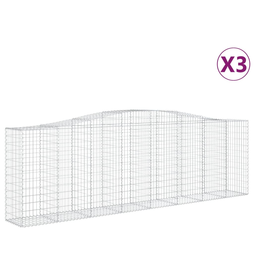 vidaXL Gabionen mit Hochbogen 3 Stk. 400x50x120/140cm Verzinktes Eisen