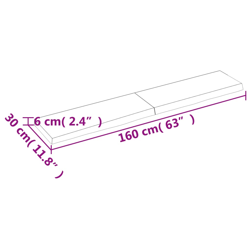 vidaXL Waschtischplatte 160x30x(2-6) cm Massivholz Unbehandelt