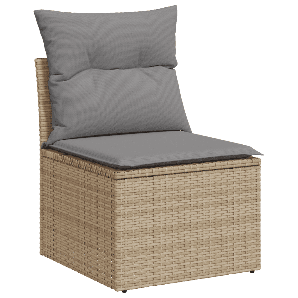 vidaXL 3-tlg. Garten-Sofagarnitur mit Kissen Beige Poly Rattan