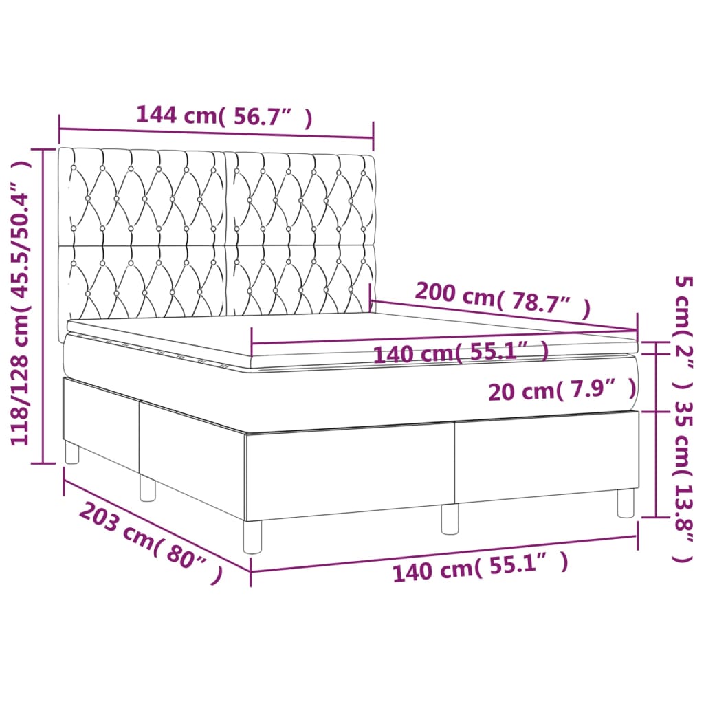 vidaXL Boxspringbett mit Matratze & LED Taupe 140x200 cm Stoff