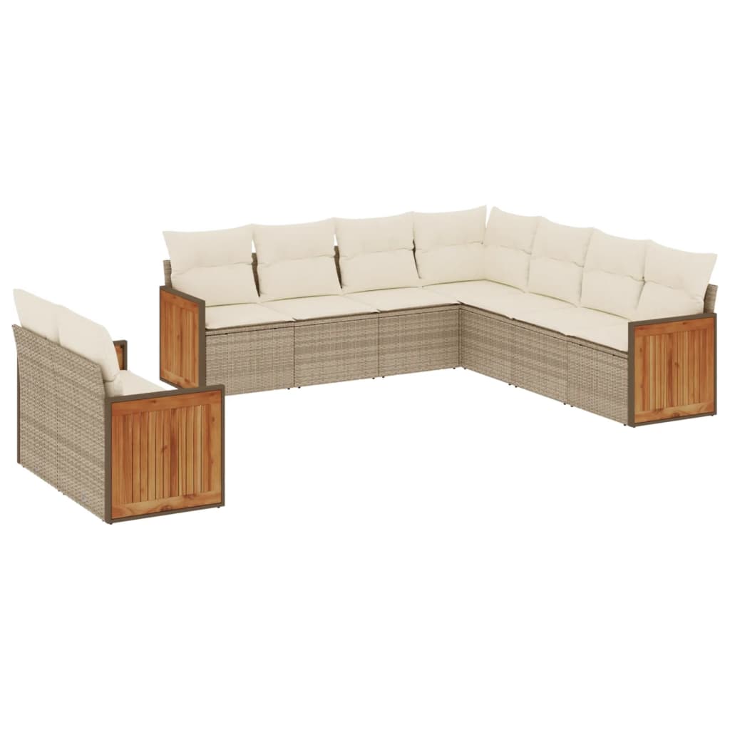 vidaXL 9-tlg. Garten-Sofagarnitur mit Kissen Beige Poly Rattan