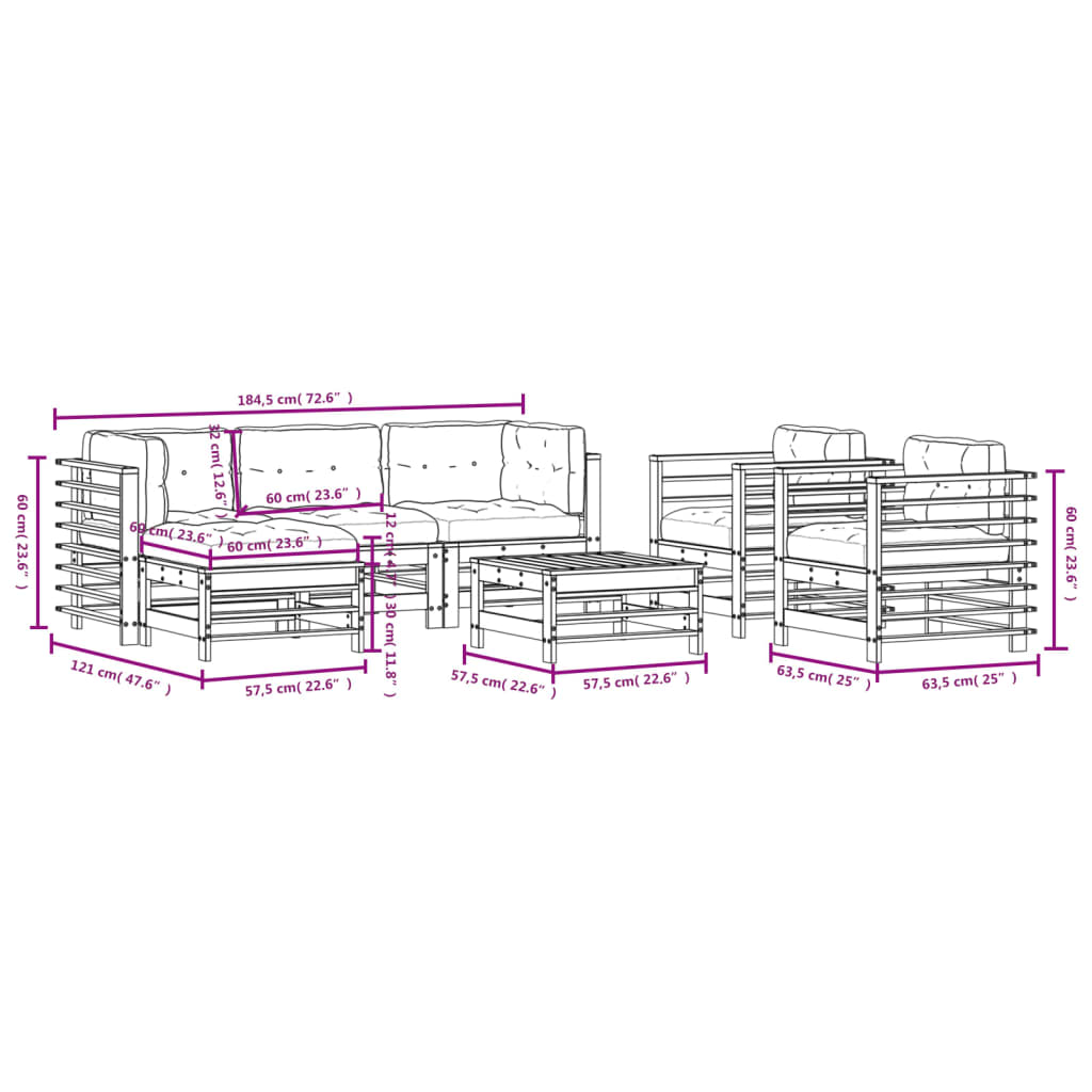 vidaXL 7-tlg. Garten-Lounge-Set mit Kissen Massivholz Douglasie