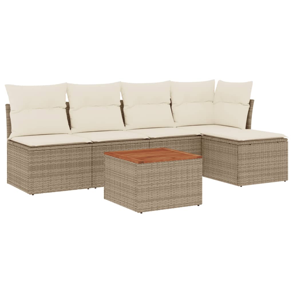 vidaXL 6-tlg. Garten-Sofagarnitur mit Kissen Beige Poly Rattan