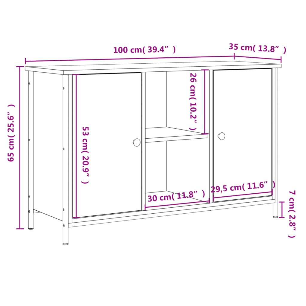 vidaXL TV-Schrank Sonoma-Eiche 100x35x65 cm Holzwerkstoff