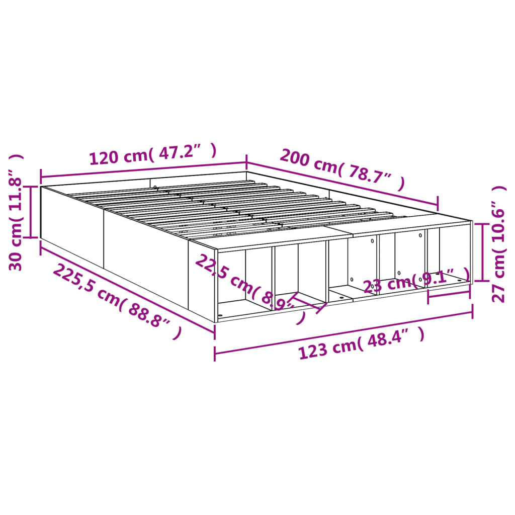 vidaXL Bettgestell Räuchereiche 120x200 cm Holzwerkstoff