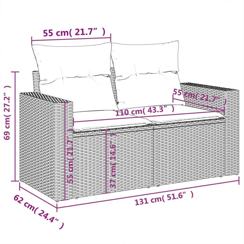 vidaXL 6-tlg. Garten-Sofagarnitur mit Kissen Schwarz Poly Rattan