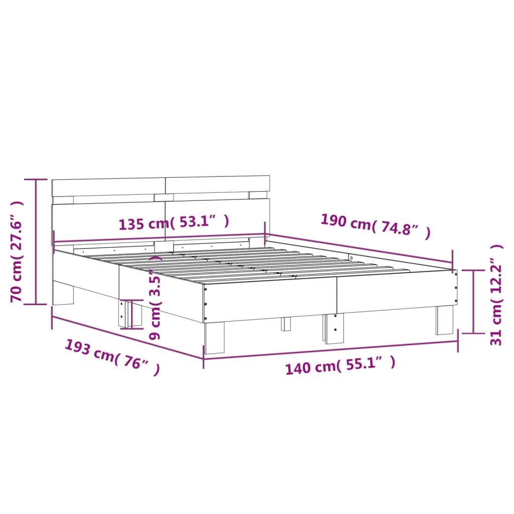 vidaXL Bettgestell mit Kopfteil Weiß 135 x 190 cm Holzwerkstoff