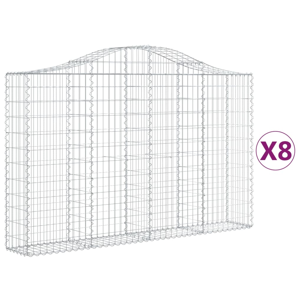 vidaXL Gabionen mit Hochbogen 8 Stk. 200x30x120/140cm Verzinktes Eisen