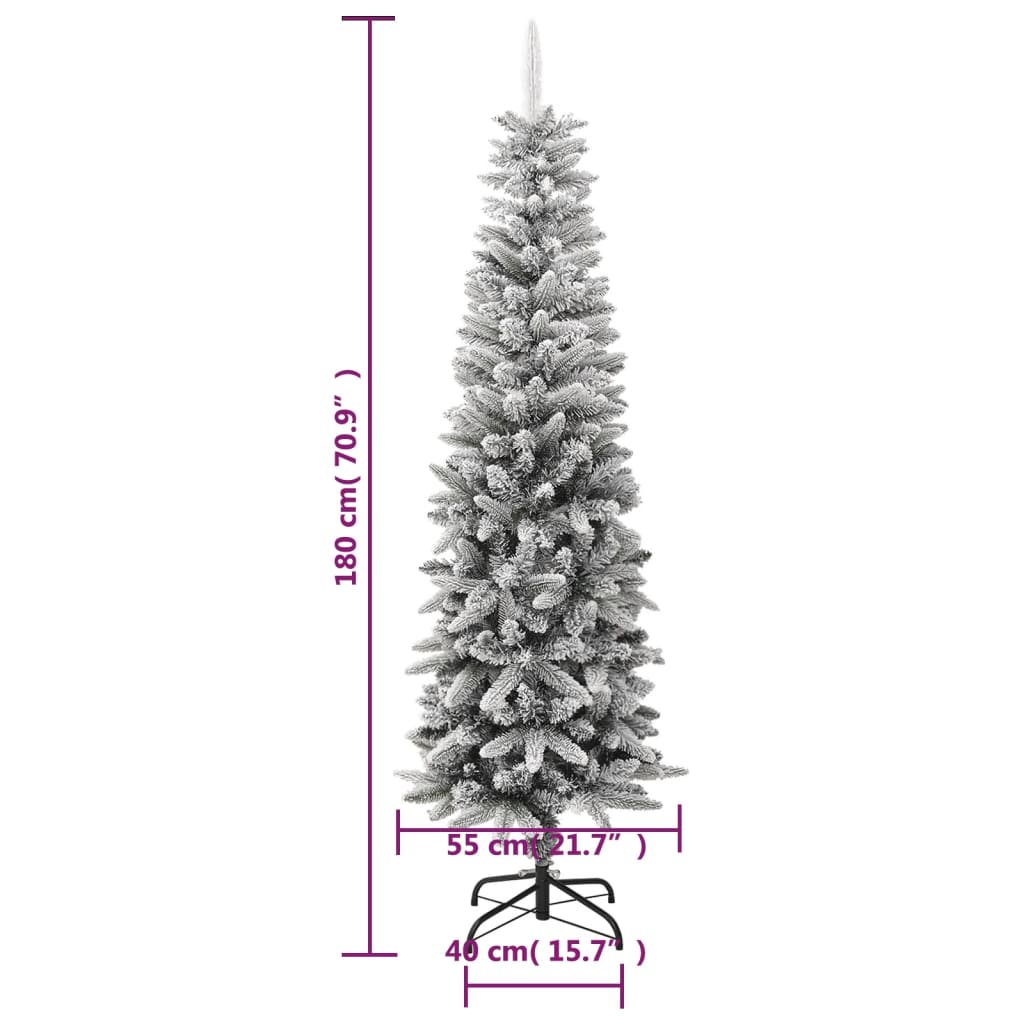 vidaXL Künstlicher Weihnachtsbaum Beschneit Schlank 180 cm PVC&PE