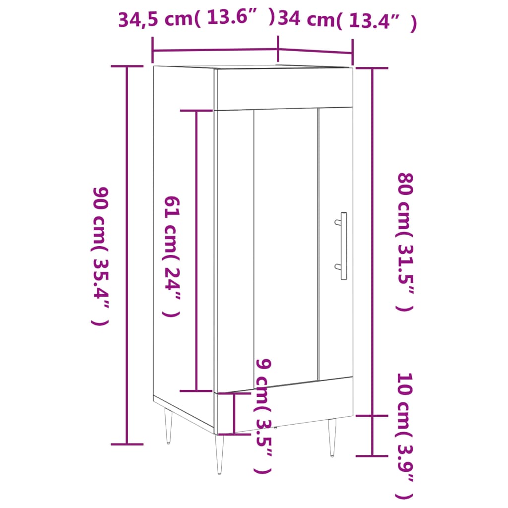 vidaXL Sideboard Grau Sonoma 34,5x34x90 cm Holzwerkstoff