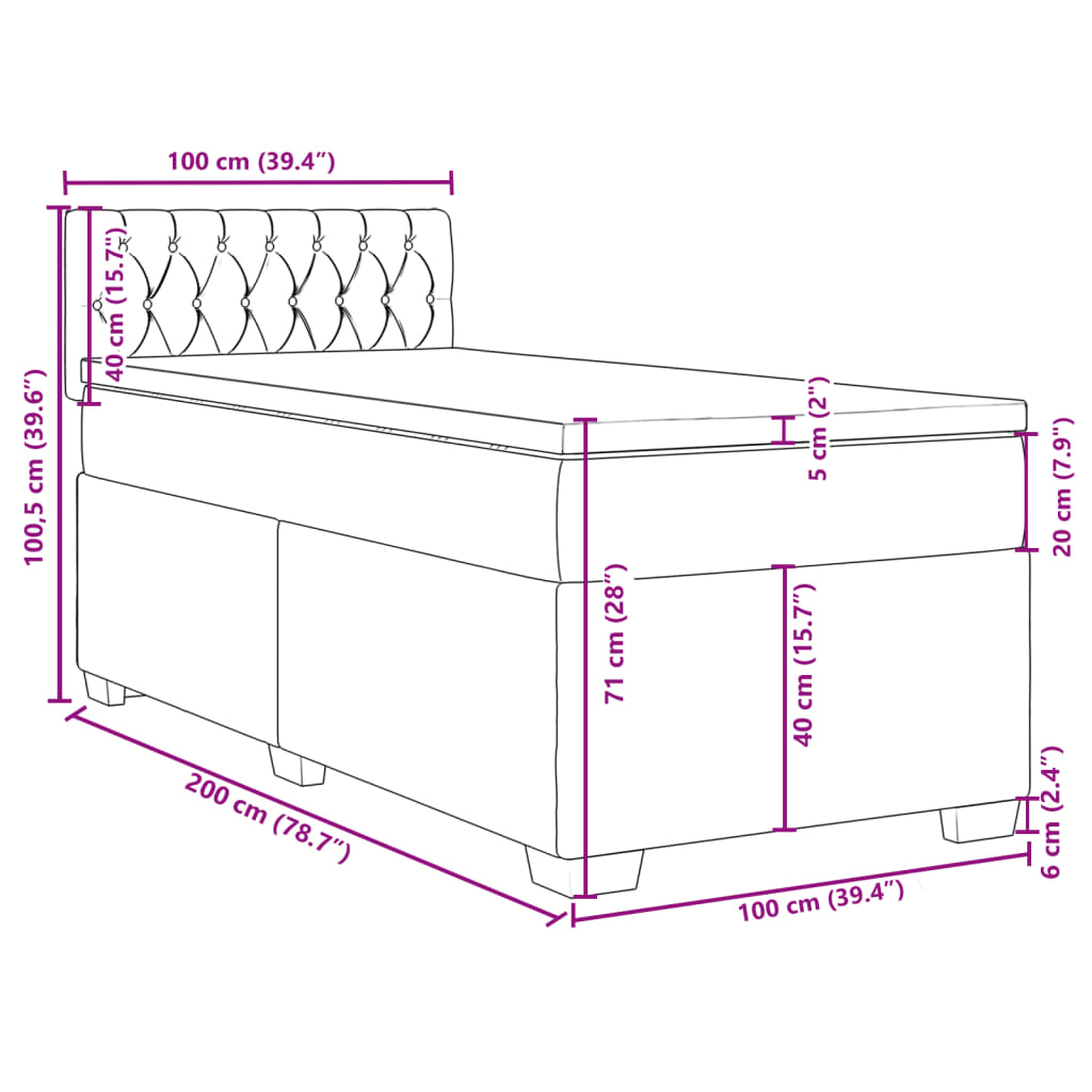 vidaXL Boxspringbett mit Matratze Hellgrau 100x200 cm Stoff