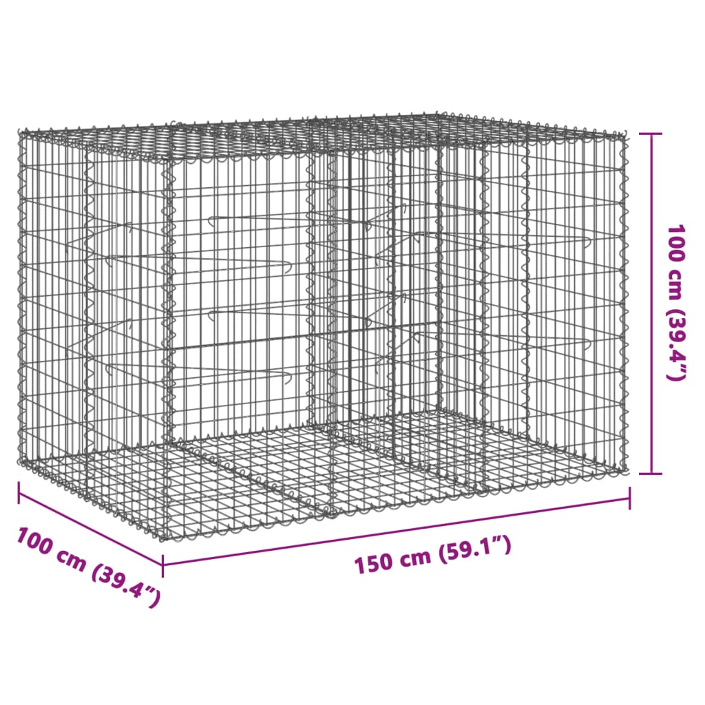 vidaXL Gabione mit Deckel 150x100x100 cm Verzinktes Eisen