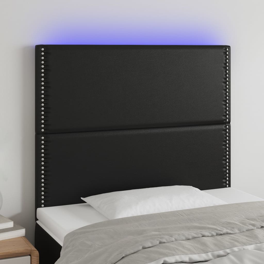 vidaXL LED Kopfteil Schwarz 80x5x118/128 cm Kunstleder