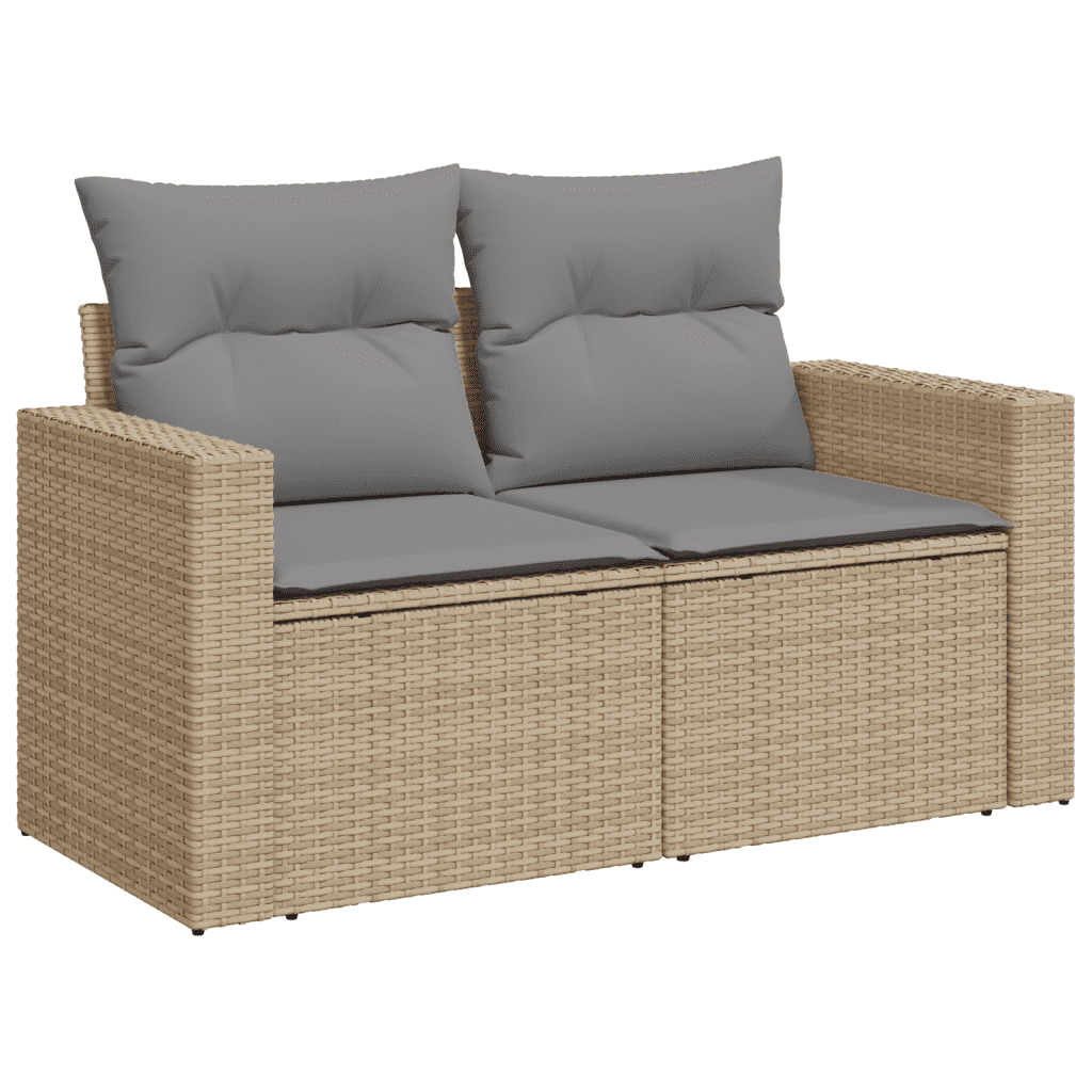 vidaXL 7-tlg. Garten-Sofagarnitur mit Kissen Beige Poly Rattan