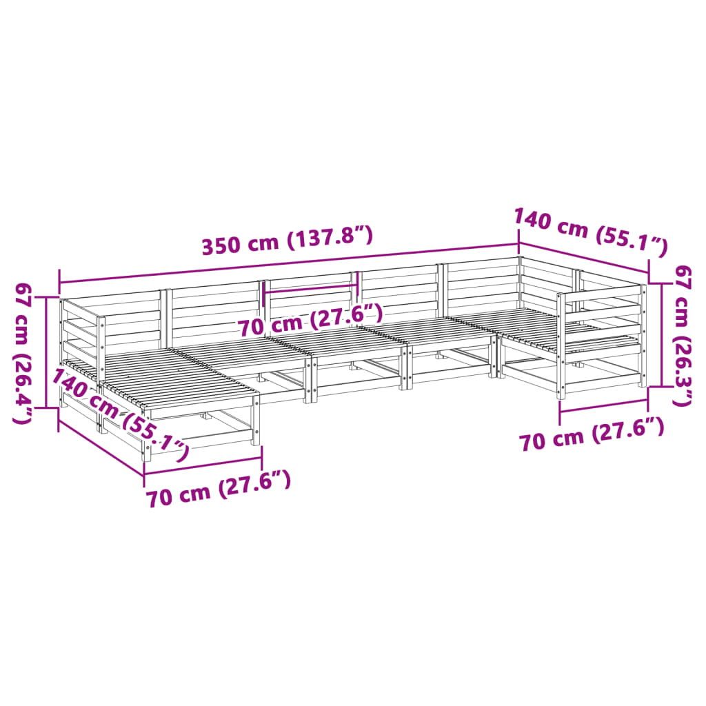 vidaXL 7-tlg. Garten-Sofagarnitur Wachsbraun Massivholz Kiefer