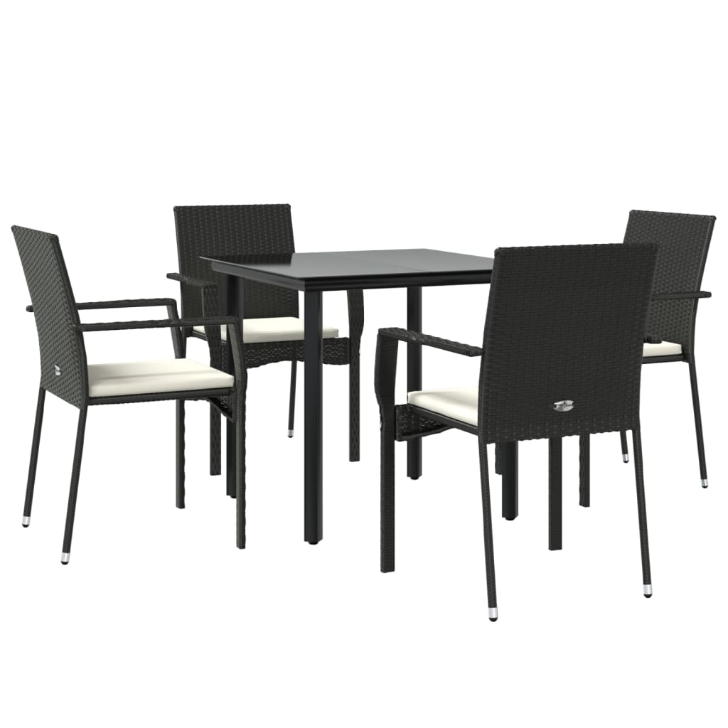 vidaXL 5-tlg. Garten-Essgruppe mit Kissen Schwarz Poly Rattan