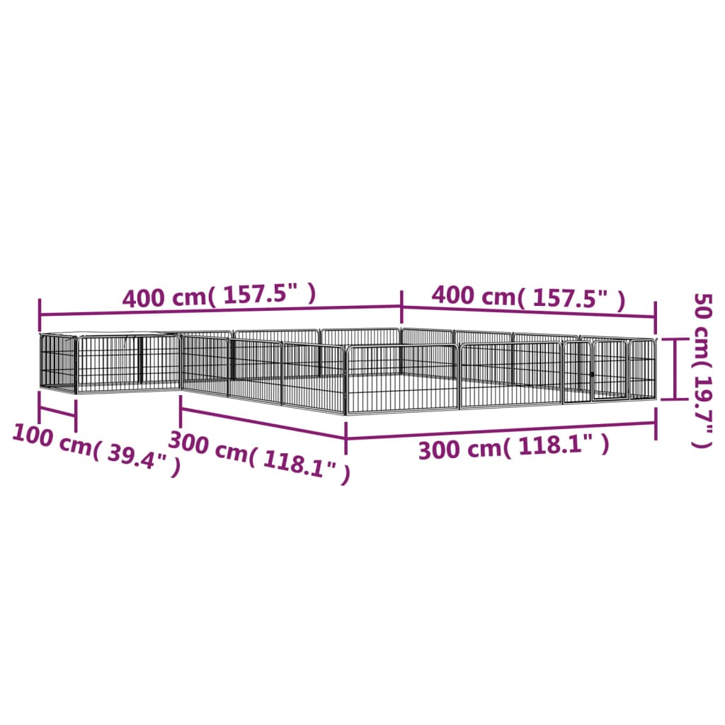 vidaXL 16-tlg. Hundelaufstall Schwarz 100x50cm Stahl Pulverbeschichtet