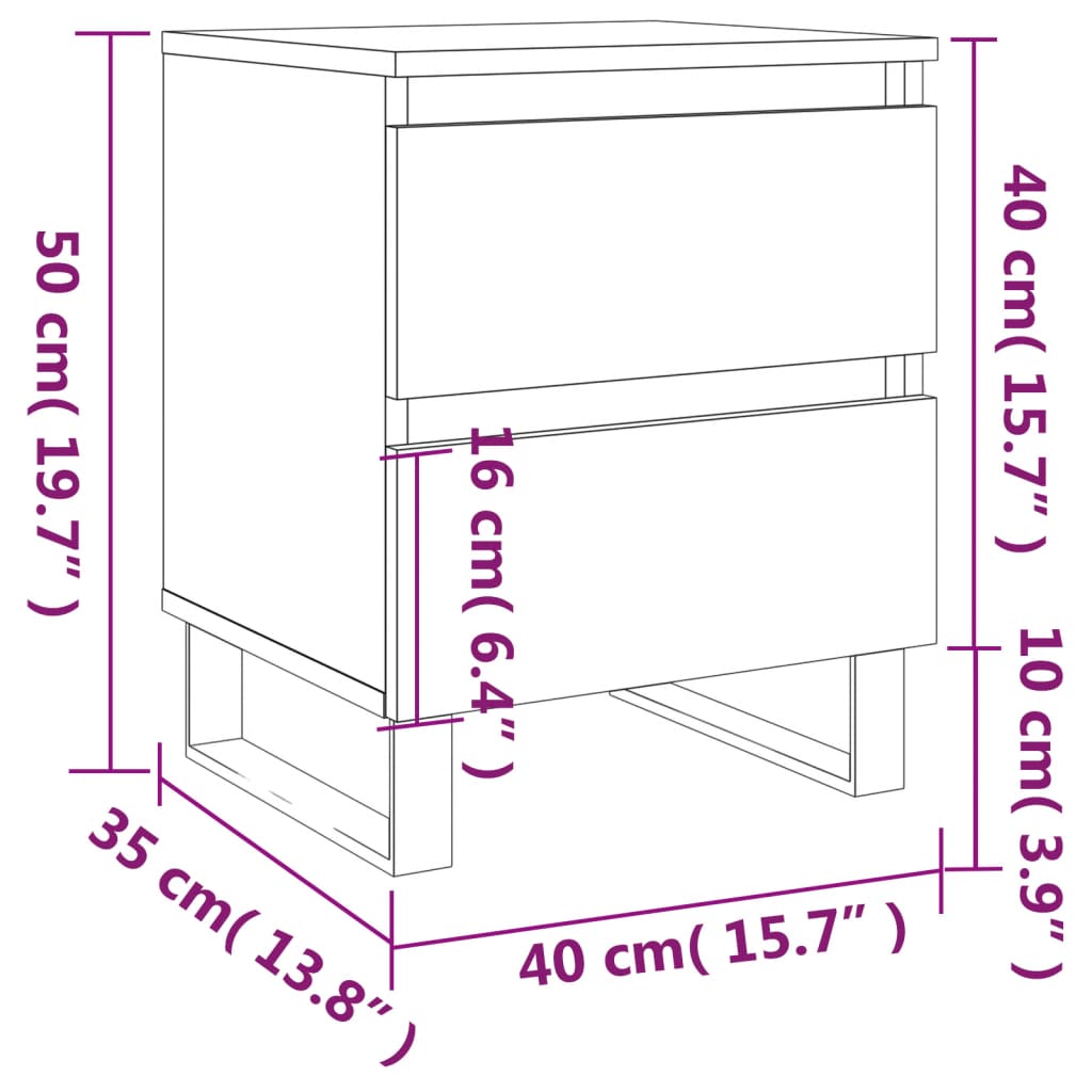 vidaXL Nachttische 2 Stk. Betongrau 40x35x50 cm Holzwerkstoff