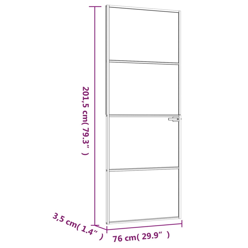 vidaXL Innentür Weiß 76x201,5 cm Hartglas & Aluminium Schlank