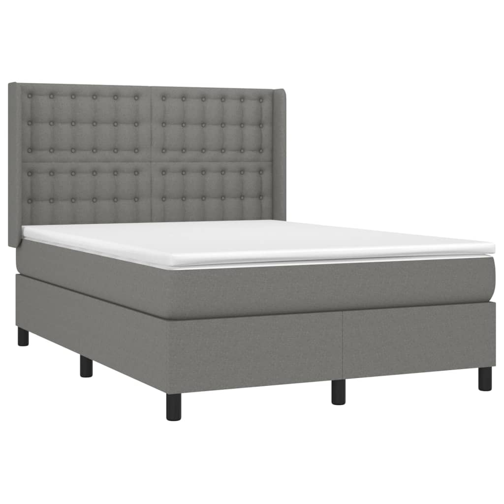 vidaXL Boxspringbett mit Matratze Dunkelgrau 140x190 cm Stoff