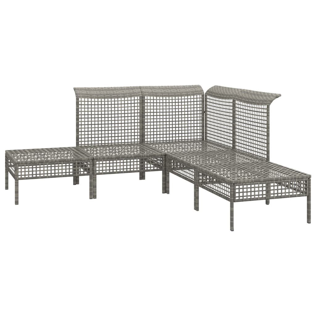 vidaXL 5-tlg. Garten-Lounge-Set mit Kissen Grau Poly Rattan