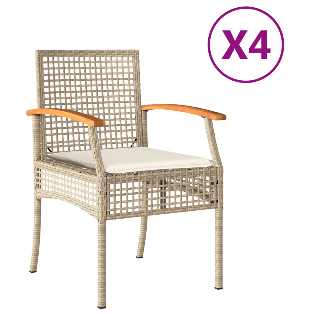 vidaXL Gartenstühle mit Kissen 4 Stk. Beige Poly Rattan Akazienholz