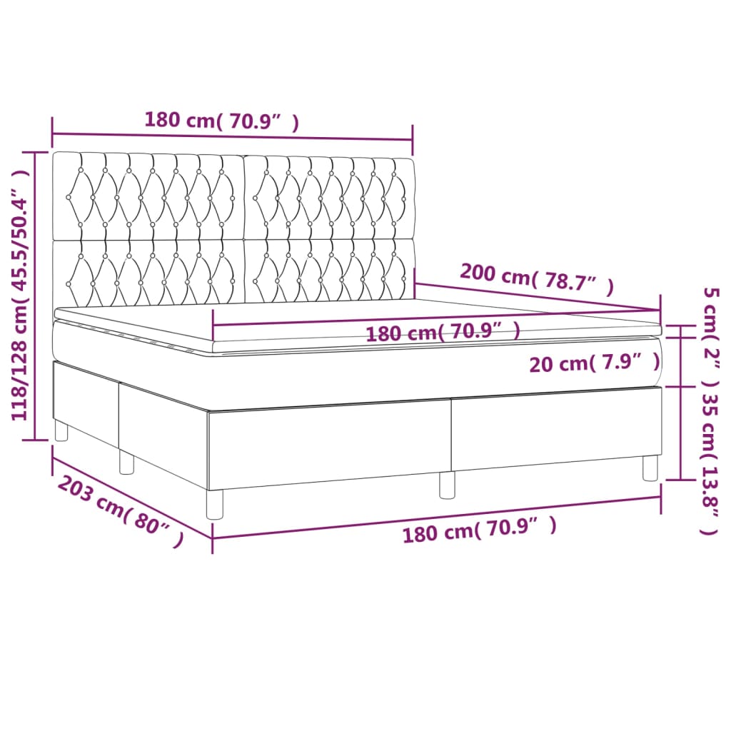 vidaXL Boxspringbett mit Matratze & LED Taupe 180x200 cm Stoff