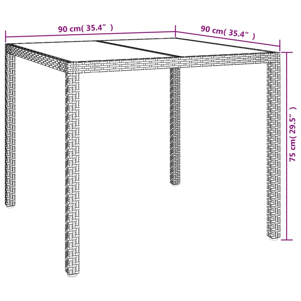 vidaXL Gartentisch 90x90x75 cm Gehärtetes Glas Poly Rattan Weiß