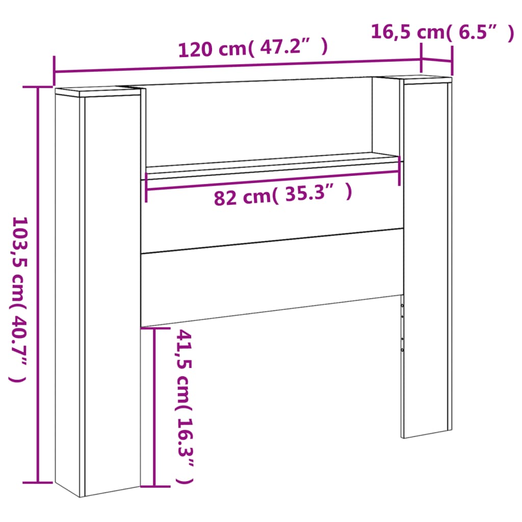 vidaXL LED-Kopfteil mit Ablagen Grau Sonoma 120x16,5x103,5 cm