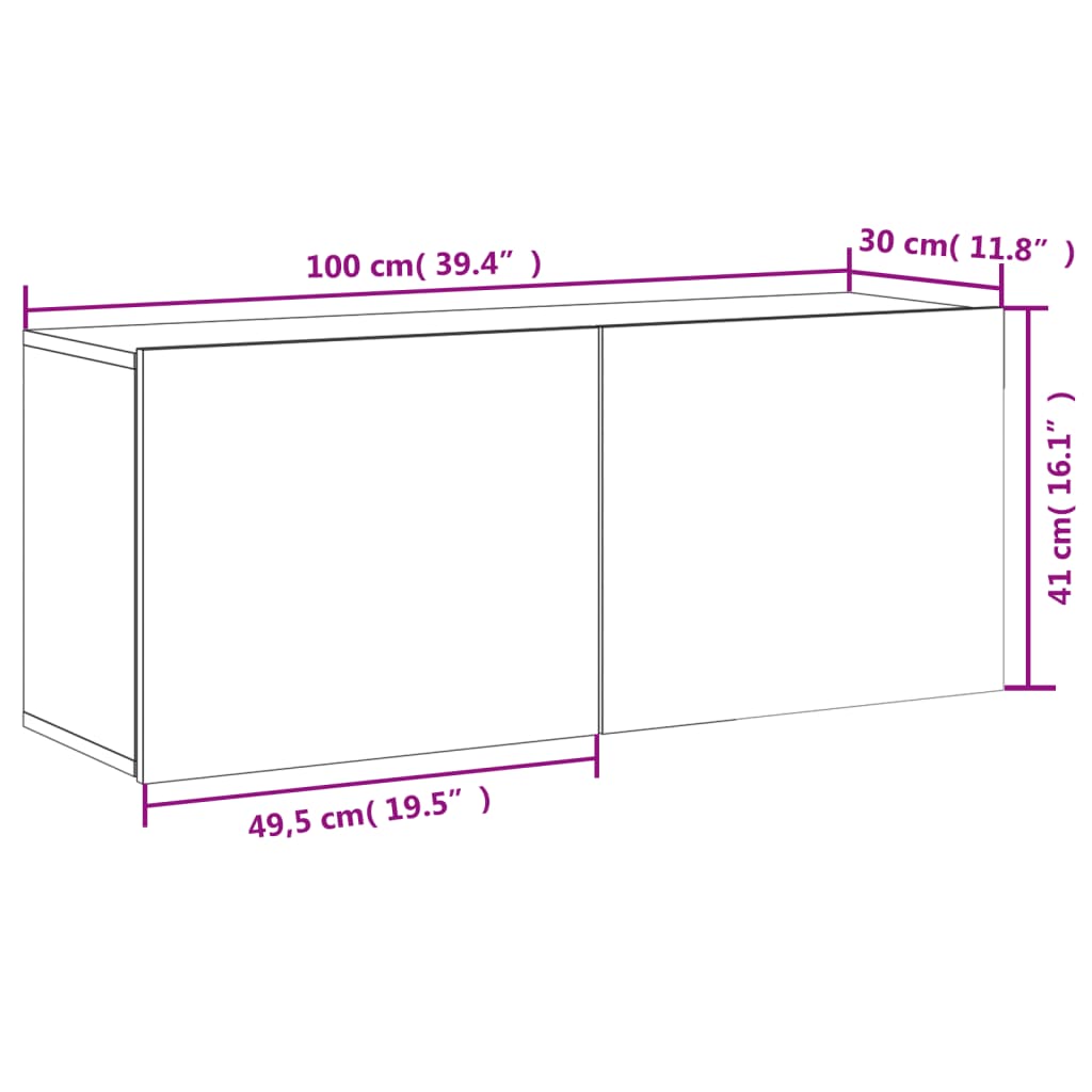 vidaXL TV-Wandschrank Grau Sonoma 100x30x41 cm